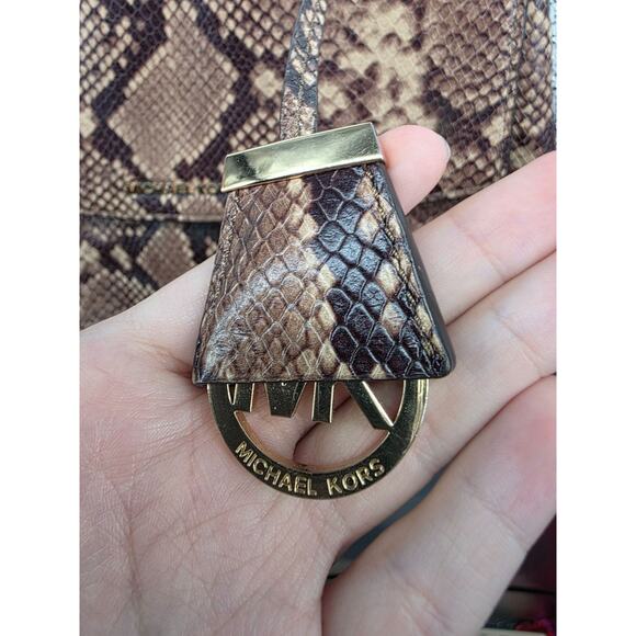 Michael Kors Ava Medium Python Snake Leather Crossbody Satchel Bag Khaki - Picture 8 of 15